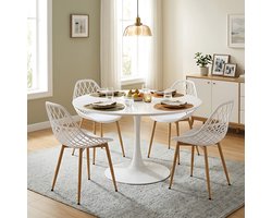 EGGREE eettafel en stoelen - 4 witte eetkamerstoelen - tafel Ø 120 cm - voor bar - café en restaurant