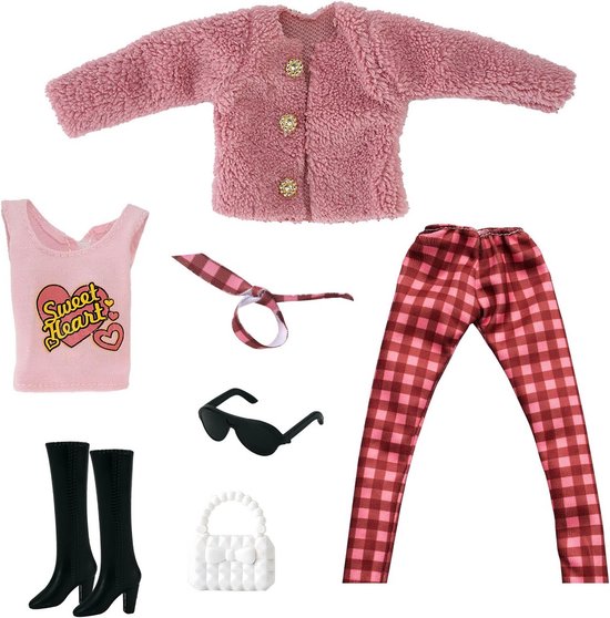 Popaccessoires 29 cm - 5 Mode Outfits met Pluche Jurken, Broek, Schoenen, Tas & Hoed - Herfst Winter Kleding voor Poppen — afbeelding 4