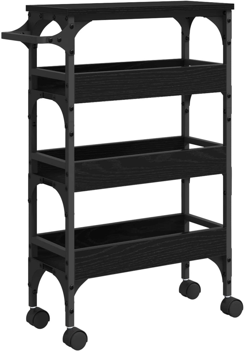 vidaXL - Keuken - Trolley - Zwart - Eiken - Bewerkt - hout