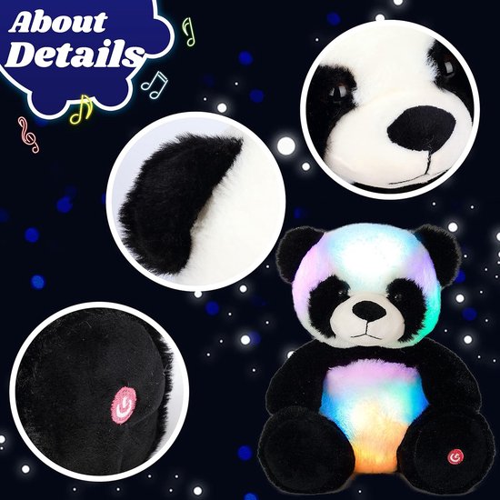 Musical Plush Panda Stuffed Animal Soft Glowing LED Light Up Night Light Toy Singing Lullabies Birthday Christmas Plush Gifts for Kids Boys Girls, 25cm — afbeelding 5