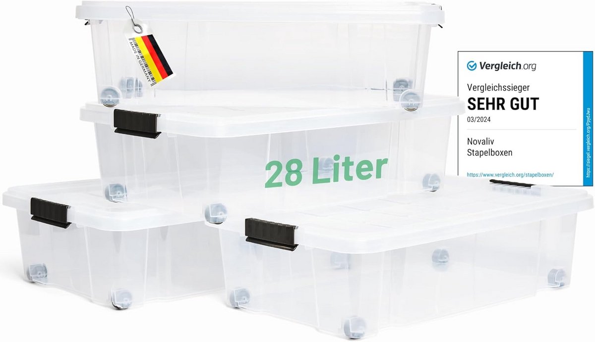 Stapelbare Onderbed Opbergboxen met Wielen en Deksel, Transparant Dakkoffer