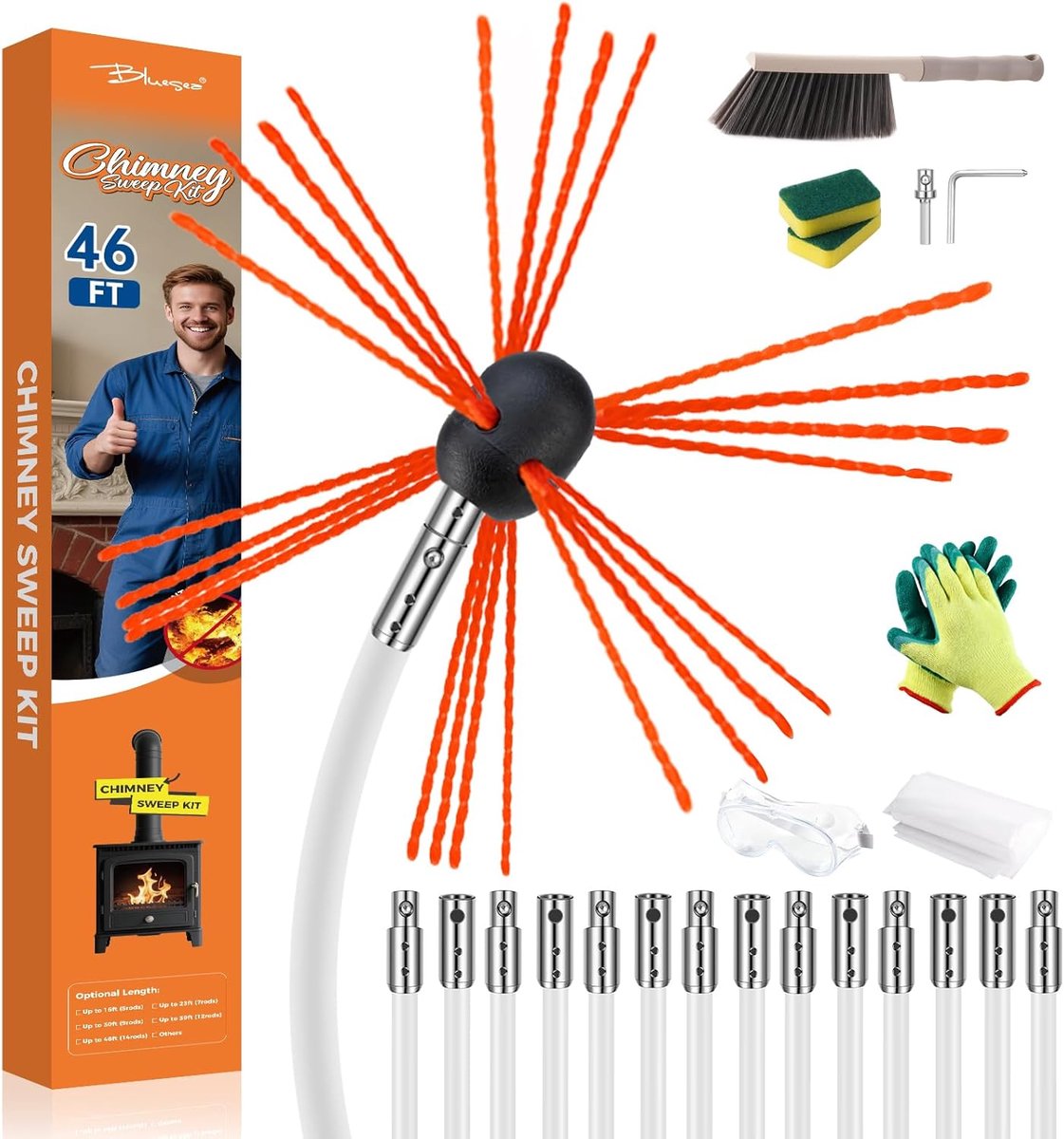 Flexibele Schoorsteenvegerset - Professionele Reiniging tot 14 Meter