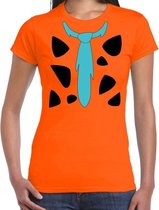 Fred holbewoner carnaval verkleed t-shirt oranje voor dames - Carnaval kostuum M