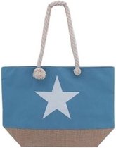 Blauwe strandtas met witte ster 55 cm - Strandtassen/schoudertassen blauw - Shoppers/zomer tassen