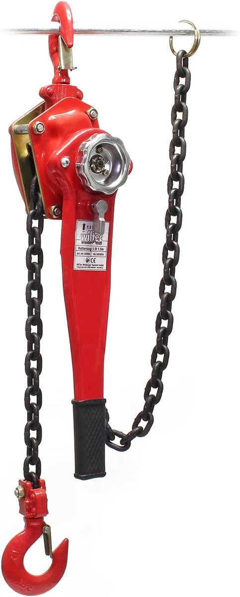 Kettingtakel - Handtakel hijsgereedschap - Lasten heffen - 15 ton capaciteit - 15 meter ketting - Rood zwart