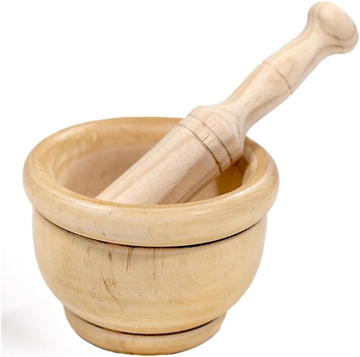 Vijzel en stamper hout, 15 cm