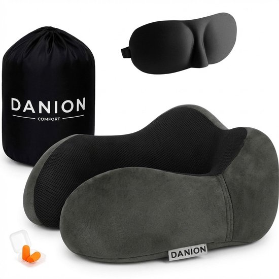 Oreiller de voyage Nova Green - Oreiller cervical - Mousse à mémoire de forme - Avion/Voiture - Zwart/ Grijs