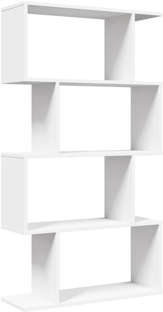 4-Lagige Room Screen Boekenkast 70x24x129 cm - Bewerkt Hout Wit - Industriële Opbergkast e