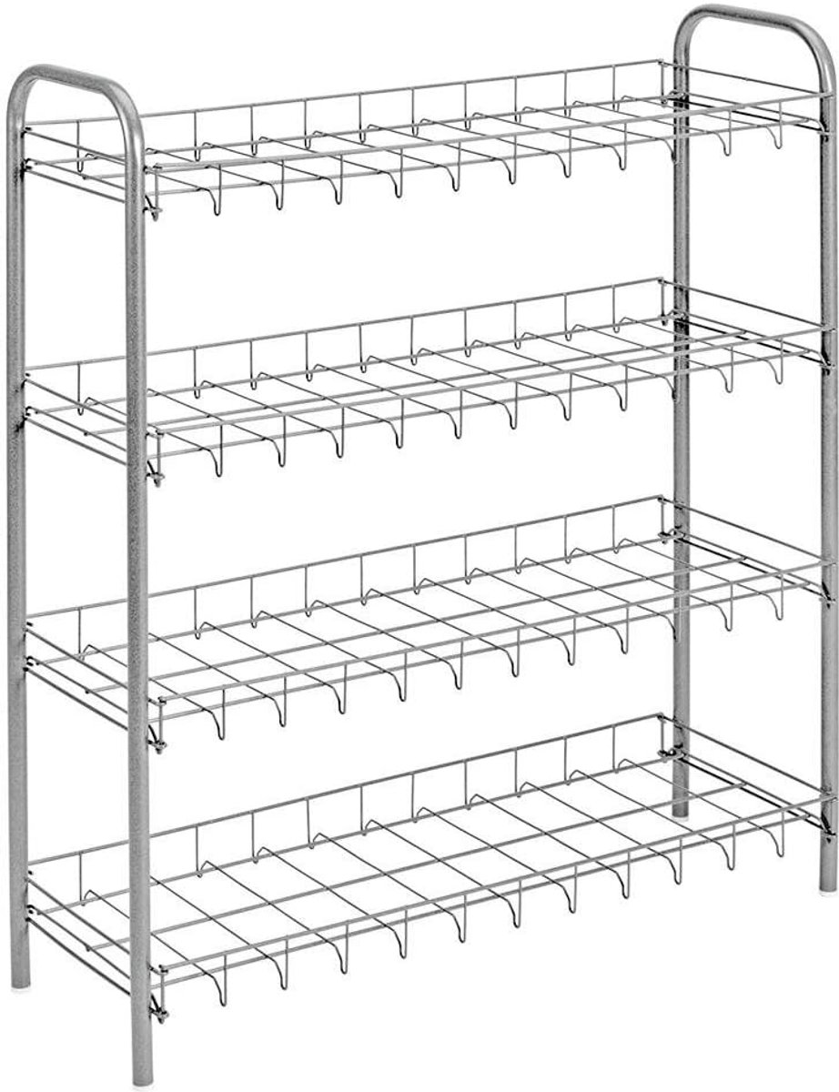 Schoenenrek - 4 etages - roestvrij staal - zilver - 64 x 23 x 80 cm