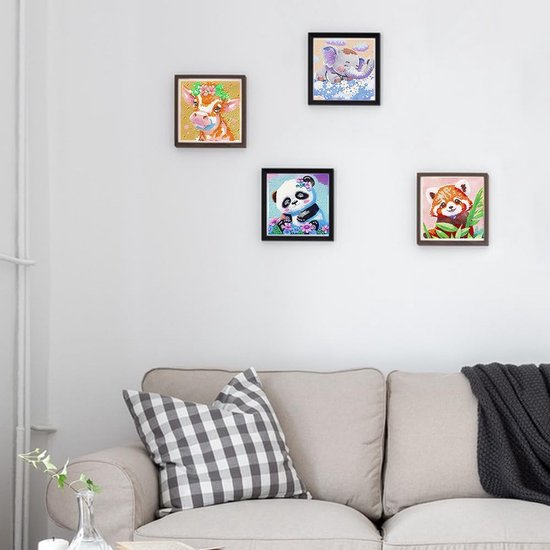Gemartmall Diamond Painting Set – 4 Dierenontwerpen – 5D – 15x15 Cm – Voor Kinderen & Volwassenen – Inclusief Extra Steentjes