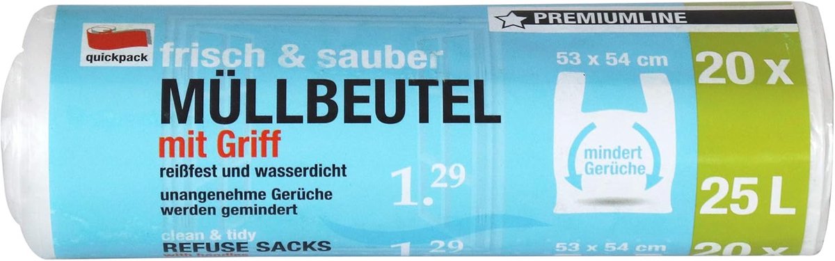 Sterke Vuilniszakken met Trekband, 25 Liter, HDPE Polyethyleen, Wit