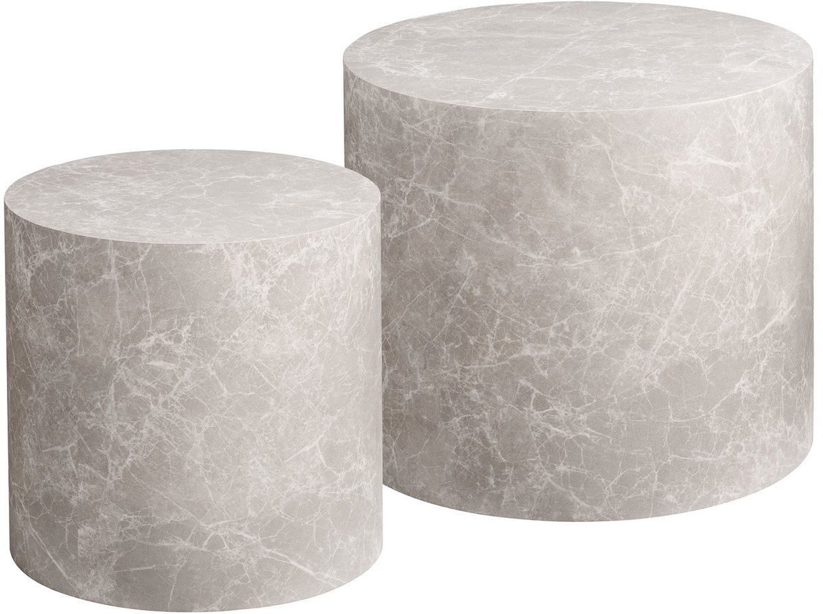 House Nordic Salontafel Prague - Rond Beige Marmerlook - Set Van 2