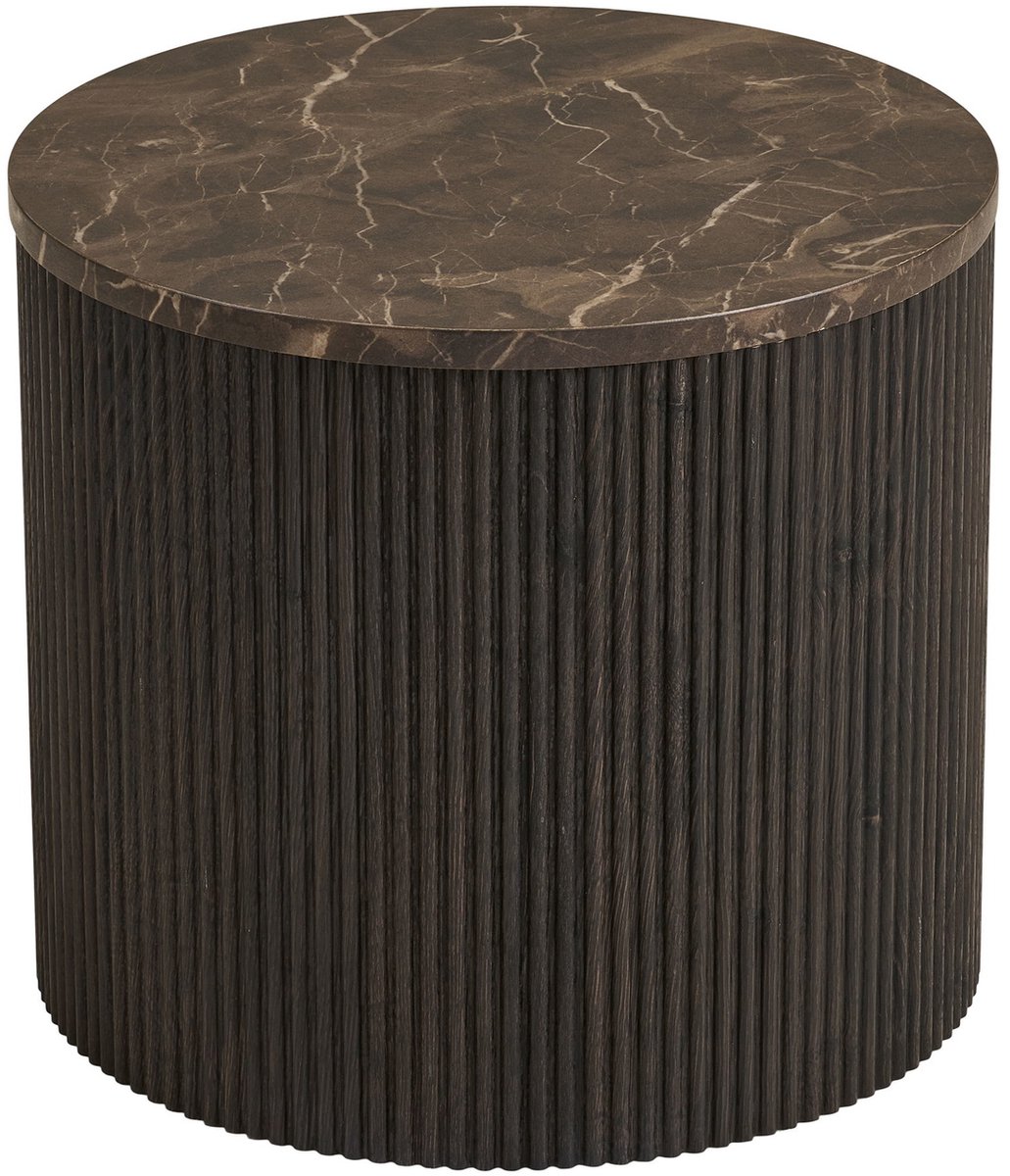 House Nordic Bijzettafel Rota - Rond Donkerbruin Marmerlook - Ø45x40cm