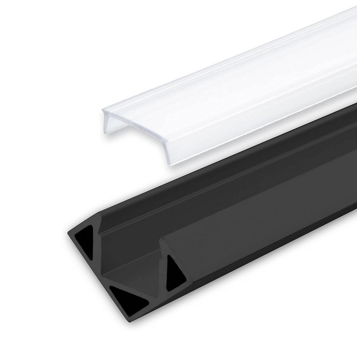 Aluminium Hoekprofiel Zwart voor LED Strips 2 Meter - V-profiel met Melkachtige Opale Afdekking