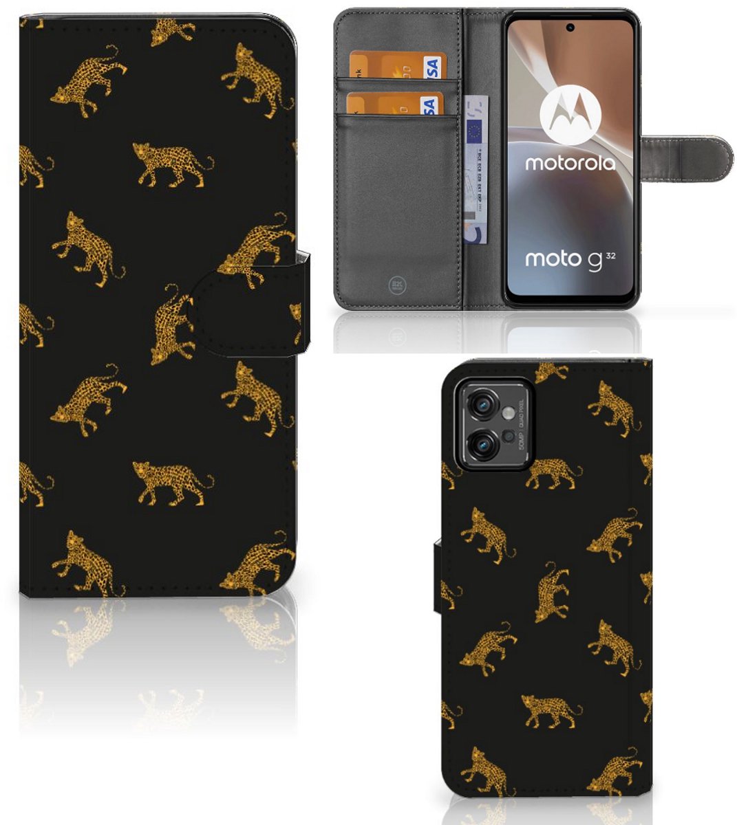 Telefoonhoesje met Pasjes voor Motorola Moto G32 Leopards