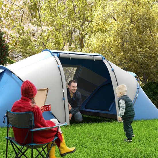 MODFU - Tunneltent - 4-6 Personen - Twee Slaapcabines En Woongedeelte - Waterdicht 2000 Mm - Taffeta - Blauw - 430 X 240 X 170 Cm