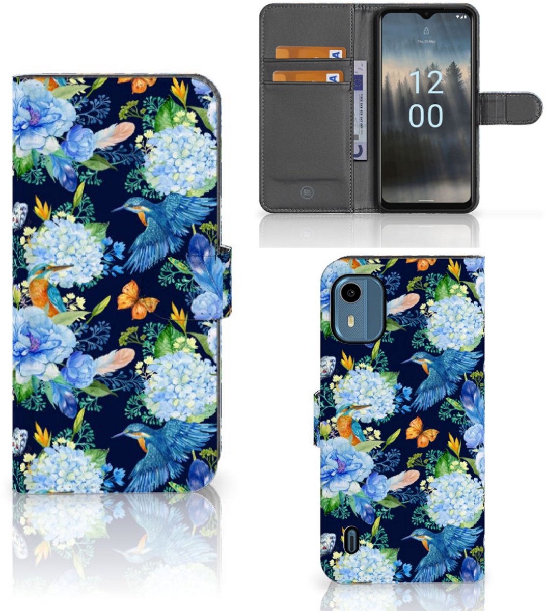 Telefoonhoesje met Pasjes voor Nokia C12 IJsvogel