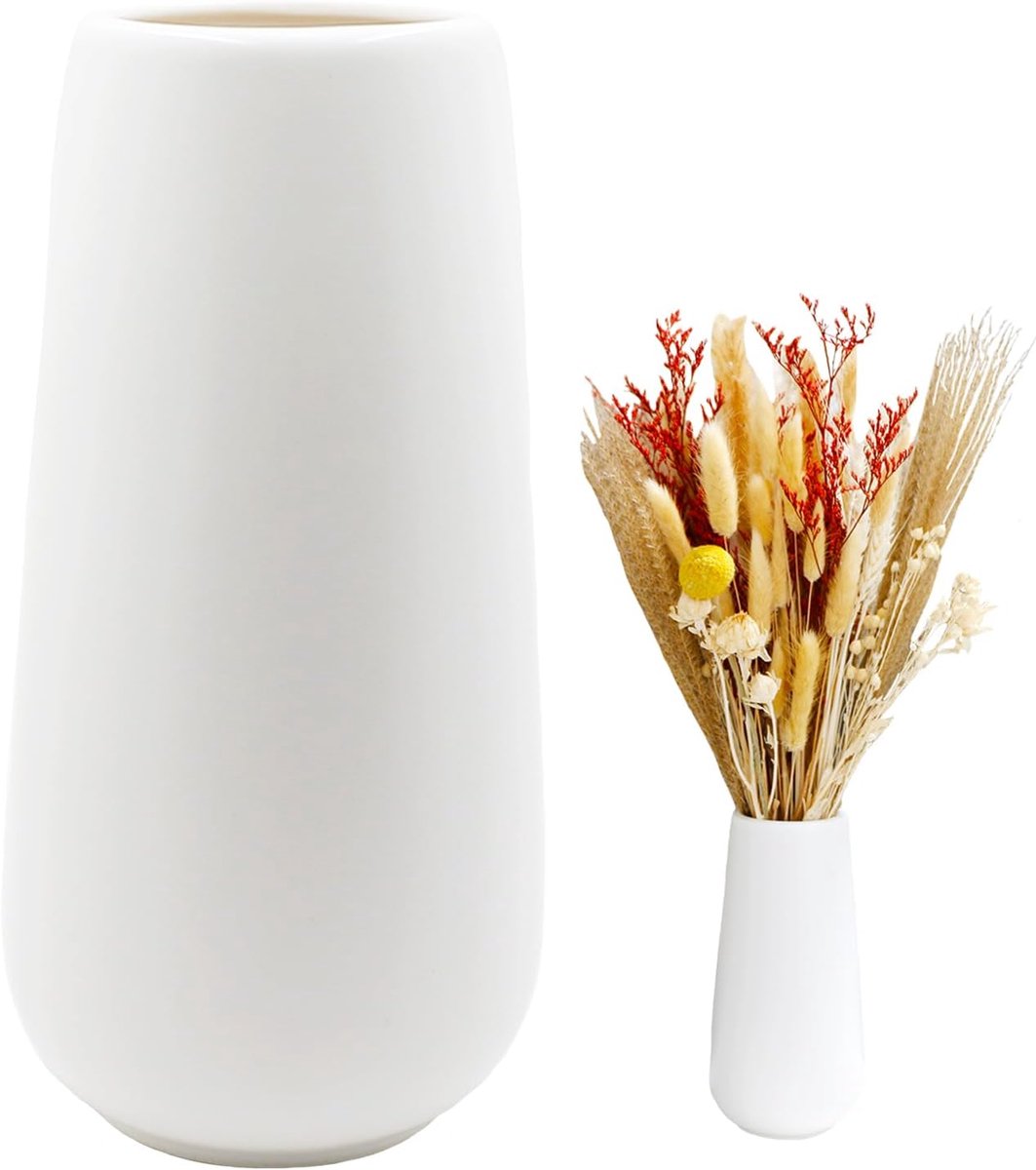 Moderne Keramische Vaas 20cm Hoog - Witte Bloemenvazen voor Tafeldecoratie, Perfect voor Vers en Droogbloemen