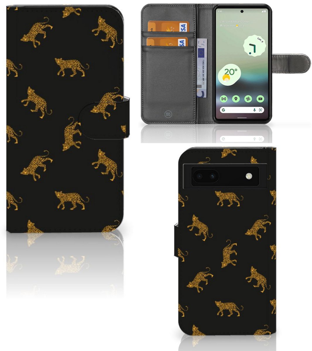 Telefoonhoesje met Pasjes voor Google Pixel 6A Leopards