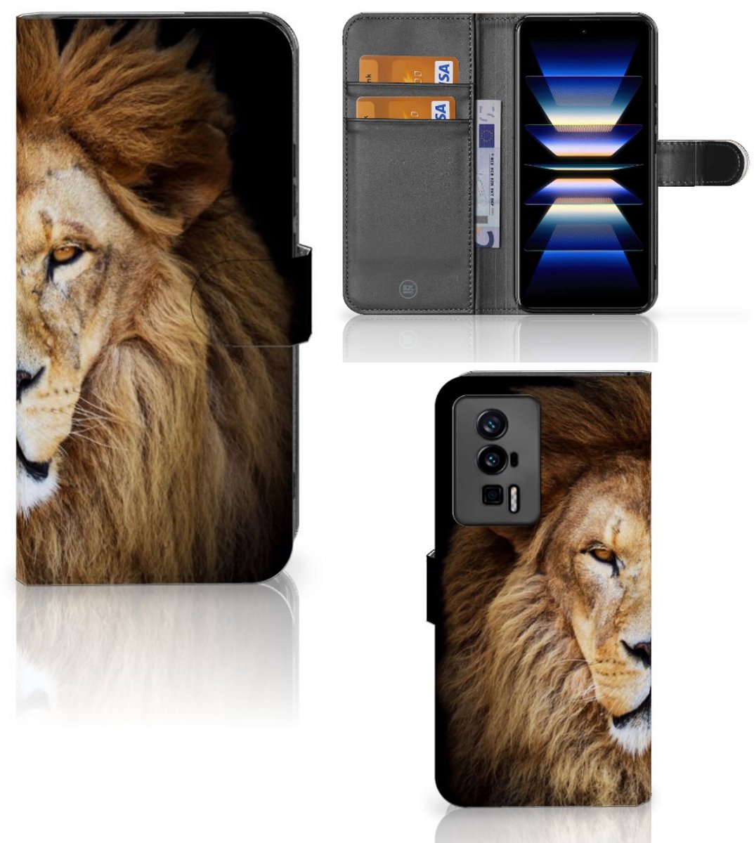 Xiaomi Poco F5 Pro Telefoonhoesje met Pasjes Leeuw