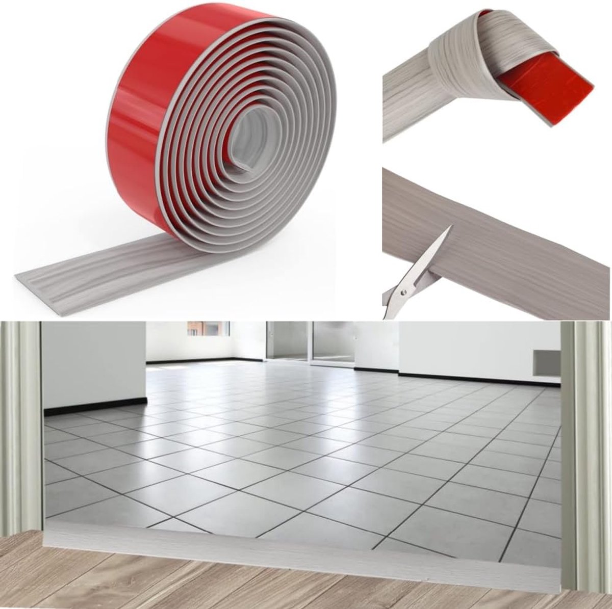 PVC laminaatvloer drempelstrip - 2m x 5cm - grijze eiken houten korrel