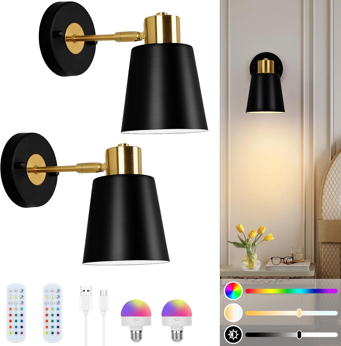 Draadloze LED wandlamp voor binnen - Oplaadbare wandlamp met dimfunctie en magnetische bevestiging - 2 stuks, modern en stijlvol