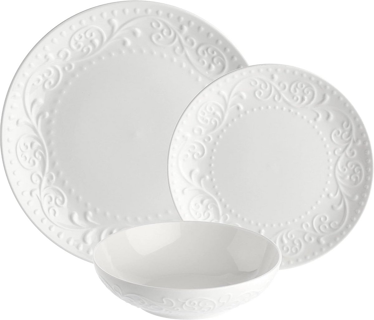 Witte Porcellana - Set van 18 borden voor een romantische tafelsetting