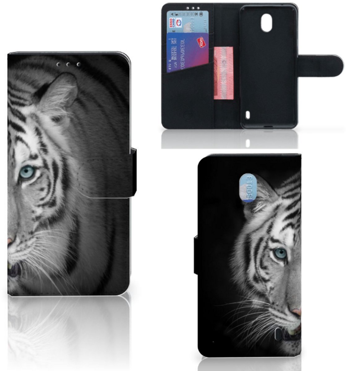 Nokia 1 Plus Telefoonhoesje met Pasjes Tijger