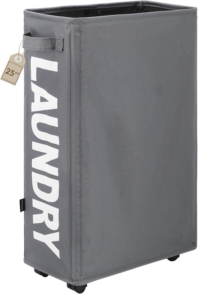 Mobiele Wasmand met Wielen en Handgrepen - Opvouwbare Organizer voor Kleding (Grijs, M)
