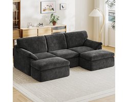 Banken - U-bank - 3-zitsbanken donkergrijs - Hoekbanken - Zetel met slaapgedeelte - Modulaire bank 240 cm breed - L-vormige bank - Vacuümverpakt - met ligvlak - Slaapbank - Geen montage nodig, met grote chaise longue - Incl. kussenset - Donkergrijs