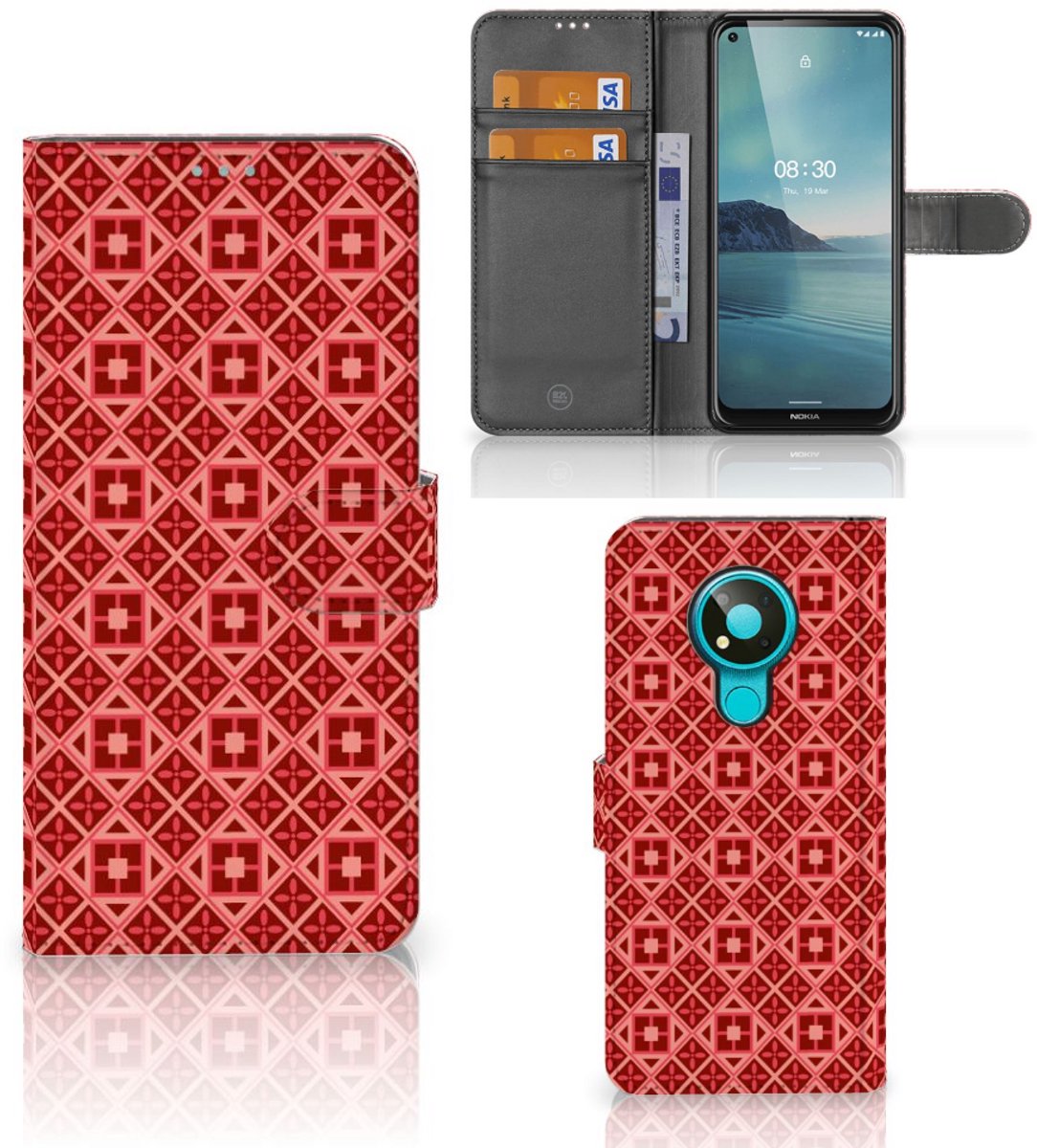Nokia 3.4 Telefoon Hoesje Batik Rood