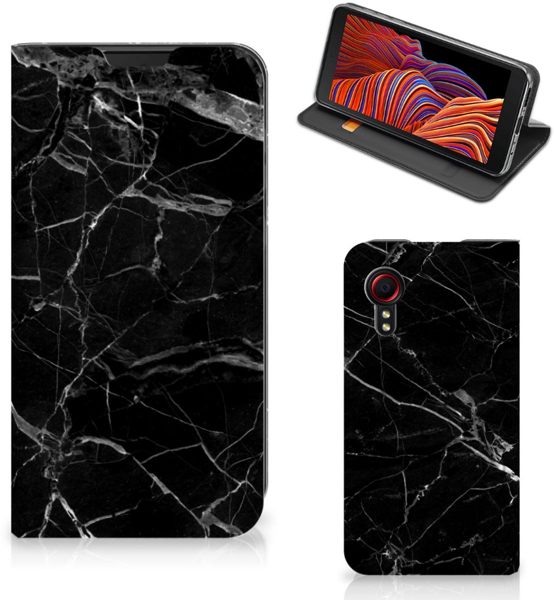 Samsung Galaxy Xcover 5 Standcase Marmer Zwart - Origineel Cadeau Vader