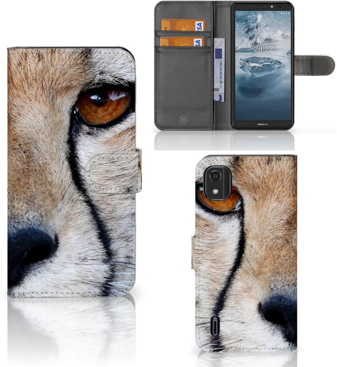 Nokia C2 2nd Edition Telefoonhoesje met Pasjes Cheetah