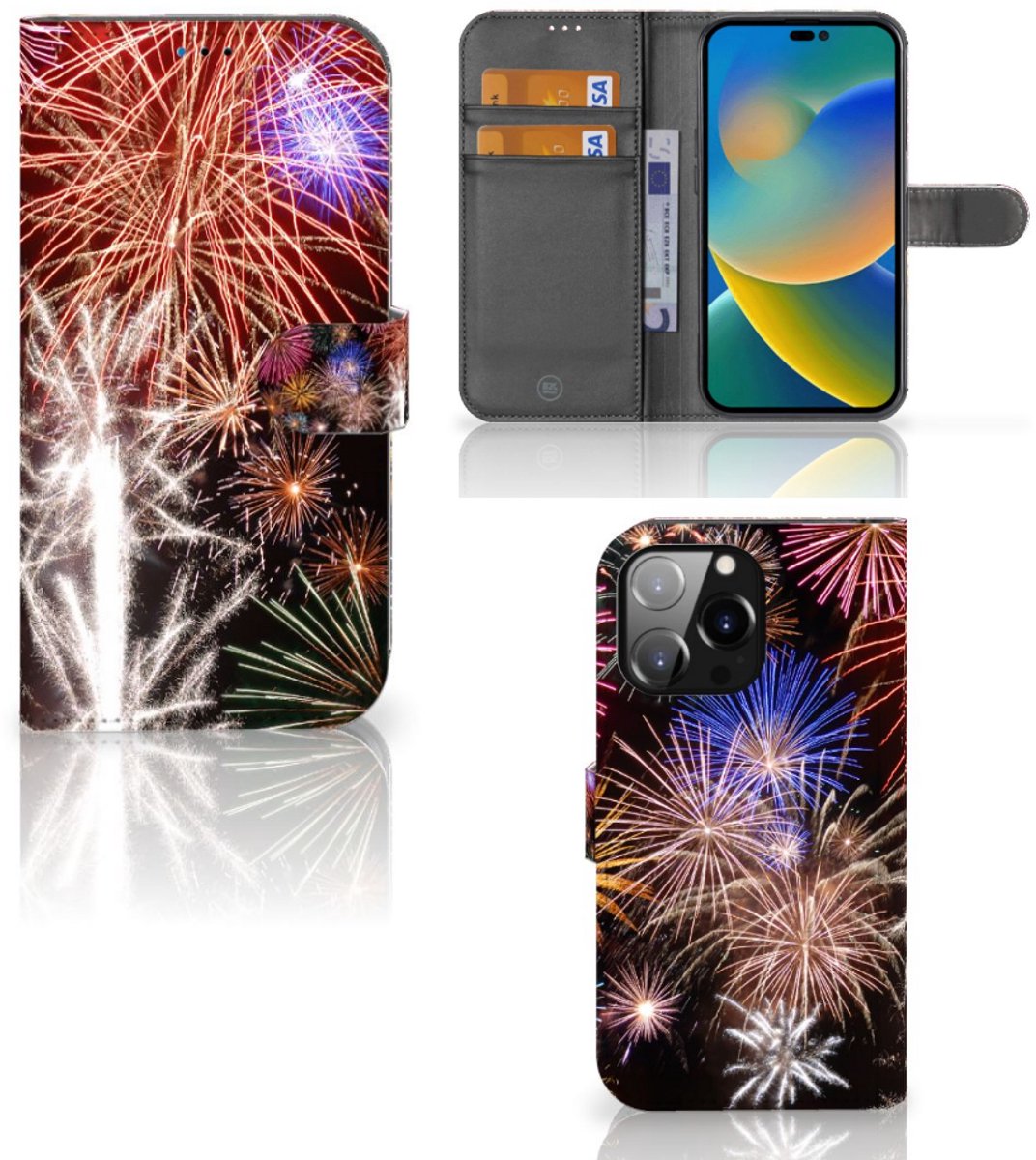 iPhone 14 Pro Max Wallet Case met Pasjes Vuurwerk