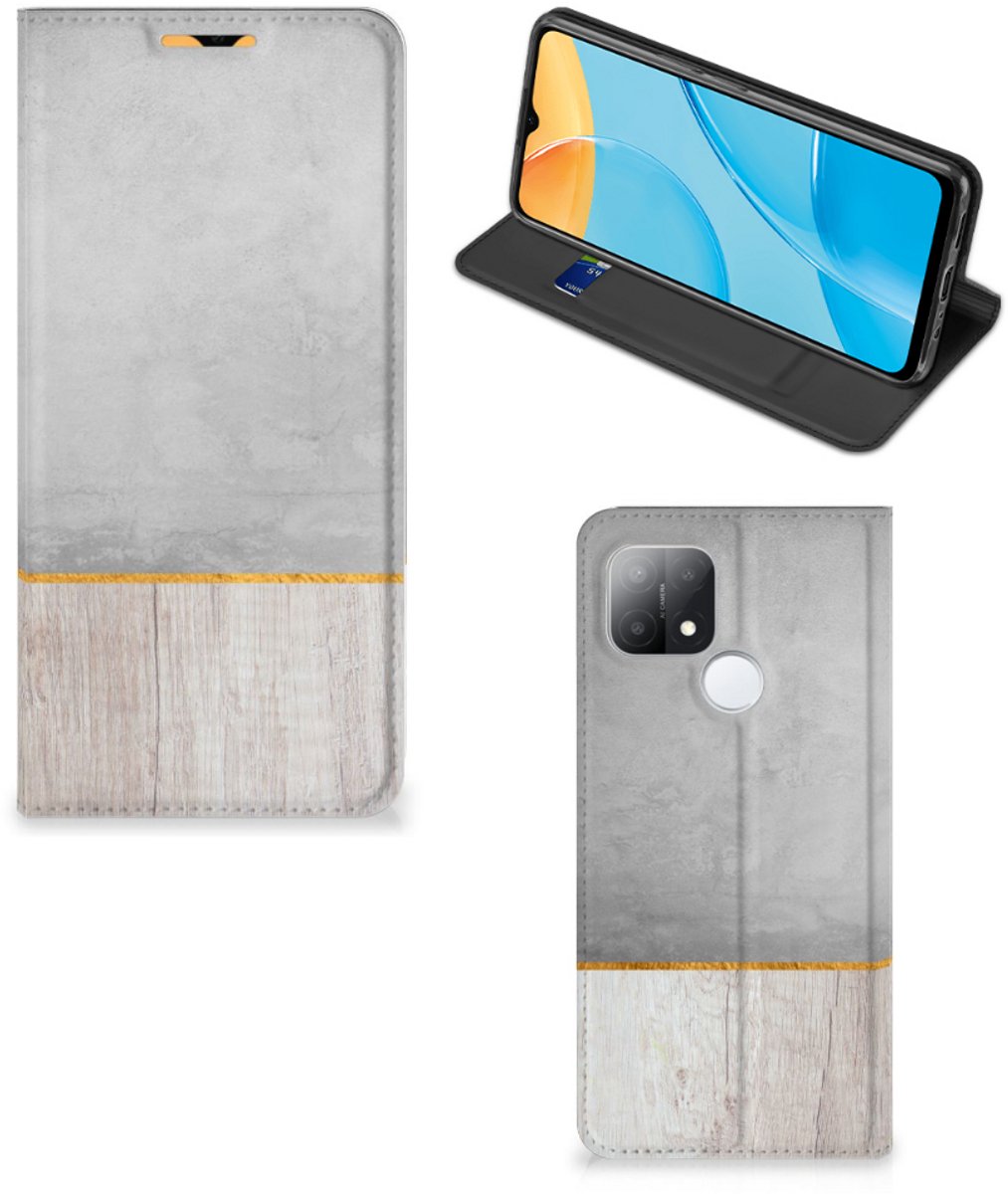 OPPO A15 Book Wallet Case Wood Concrete