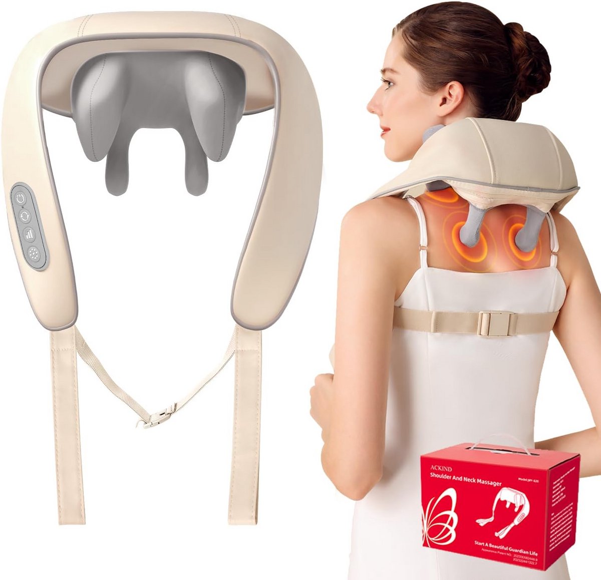 ACKIND Halsmassager met warmte, Shiatsu schoudermassageapparaat, elektrische acupressuur nekmassageapparaat, cadeau voor ouders/ouderen/gezondheid/vrouwen/mannen diep kneden massage als mens om je
