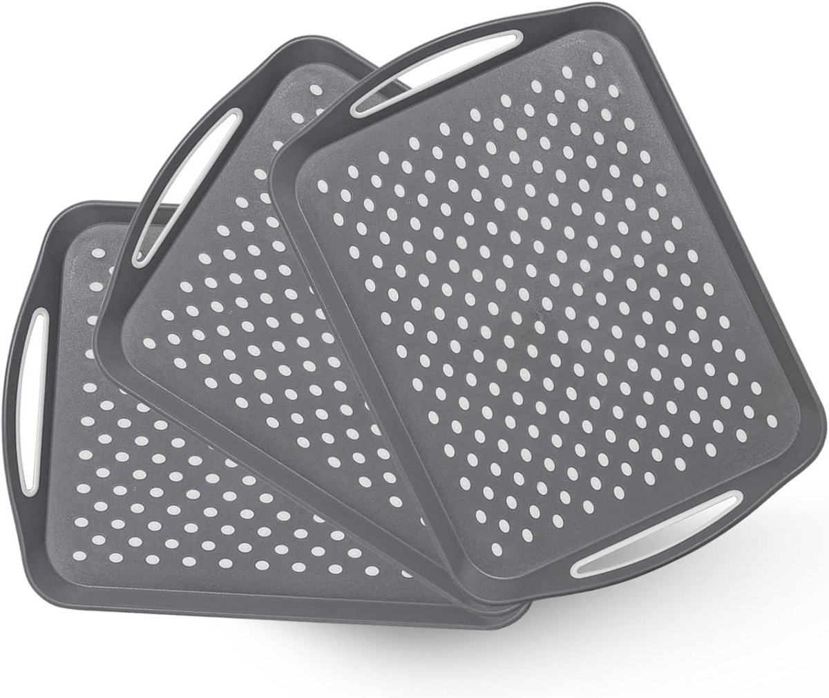Antislip Dienbladen met Handgrepen - 3 Stuks XL Rechthoekig Voedseldienblad