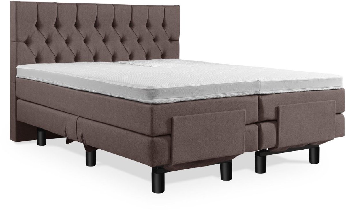 Elektrische Boxspring - Incl. Gecapitonneerd Hoofdbord - 1-Persoons - 70x220 cm - Bruin - 