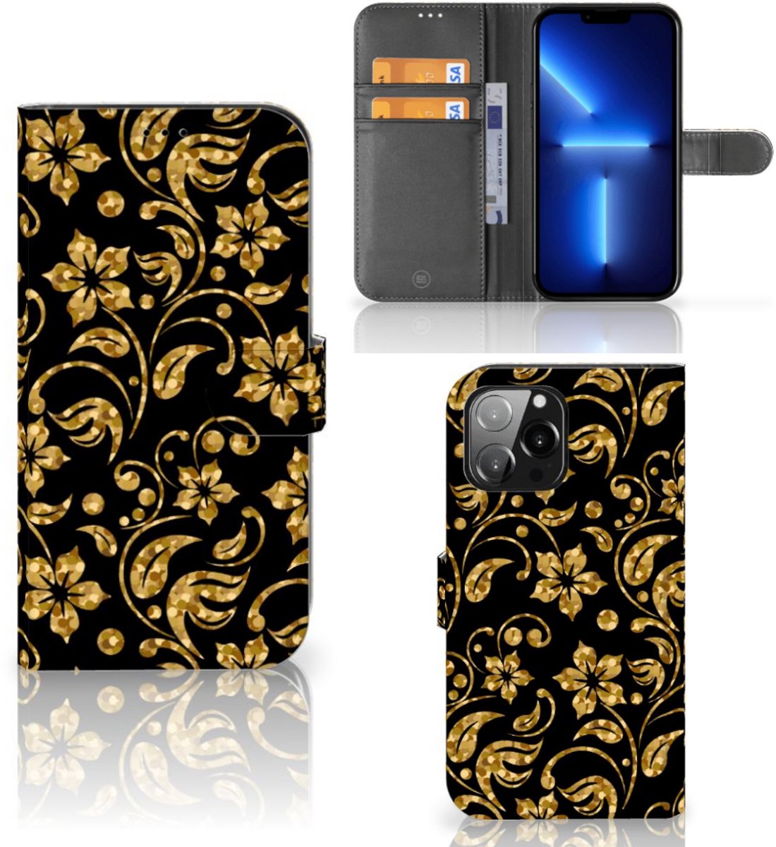 iPhone 13 Pro Max Hoesje Gouden Bloemen