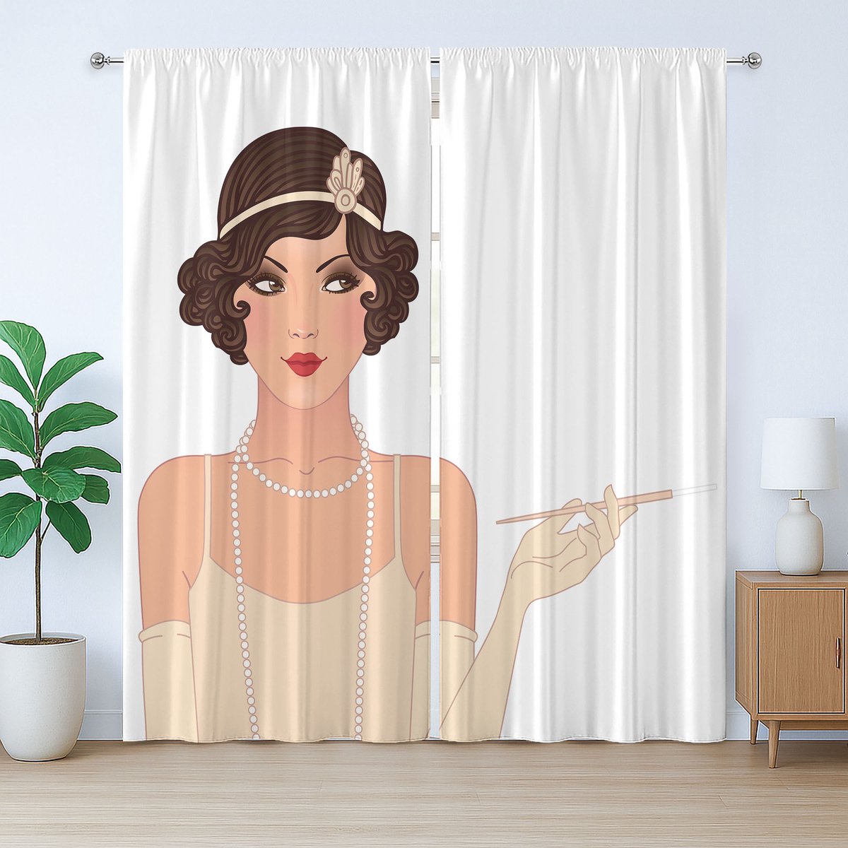 ABAKUHAUS Pin-up Girl Rustiek Gordijn, Charmante Dame, Slaapkamergordijn met Plooiing, Lussen en Haken, 280 x 260 cm, Licht Perzik Chocolade