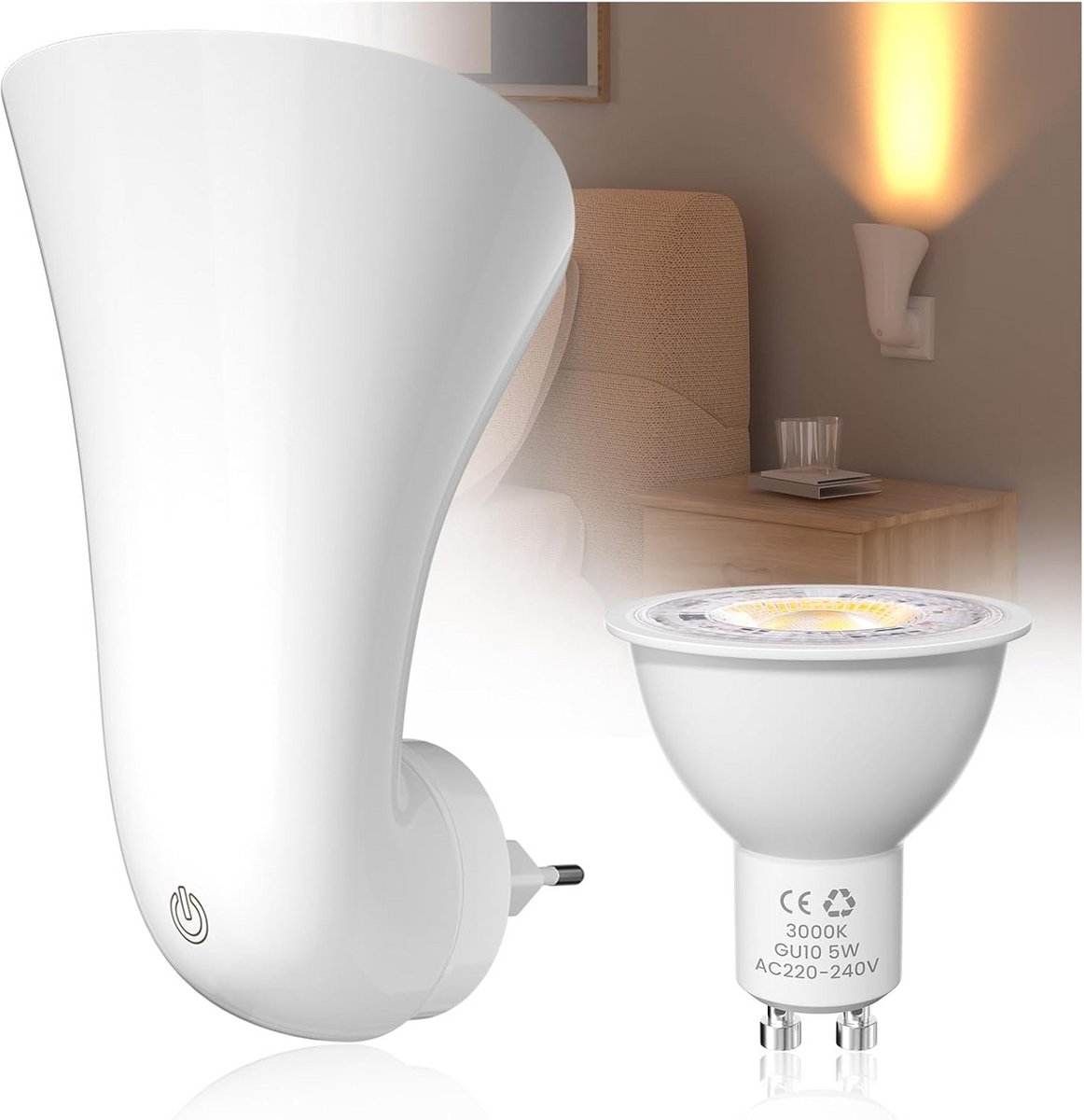 Wandspot met Stopcontact en Touch-Schakelaar - Insteekbare GU10 Wandlamp