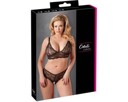 Cottelli Plus Size – Sexy Beha Set met Open Kruis en Licht Transparante Afwerking voor Avonden van Genot – Maat 2XL – Zwart