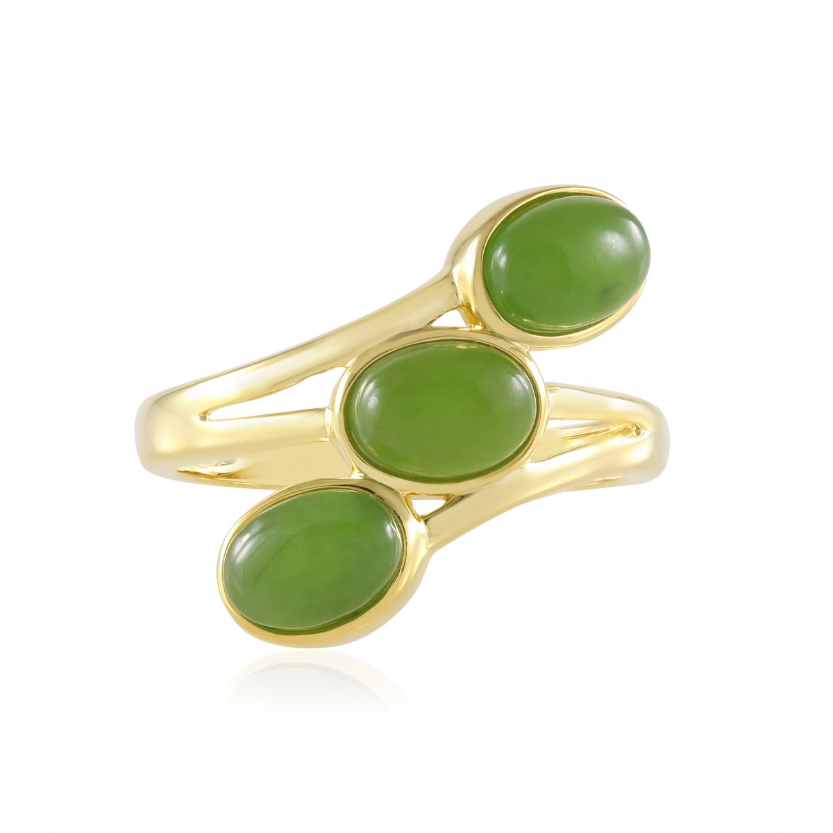 Cavill - Zilveren ring met 3 ovale Canadese jade cabochons - 925 Sterling zilver verguld - 2,814 ct - Damesring groen - Stijlvol en elegant