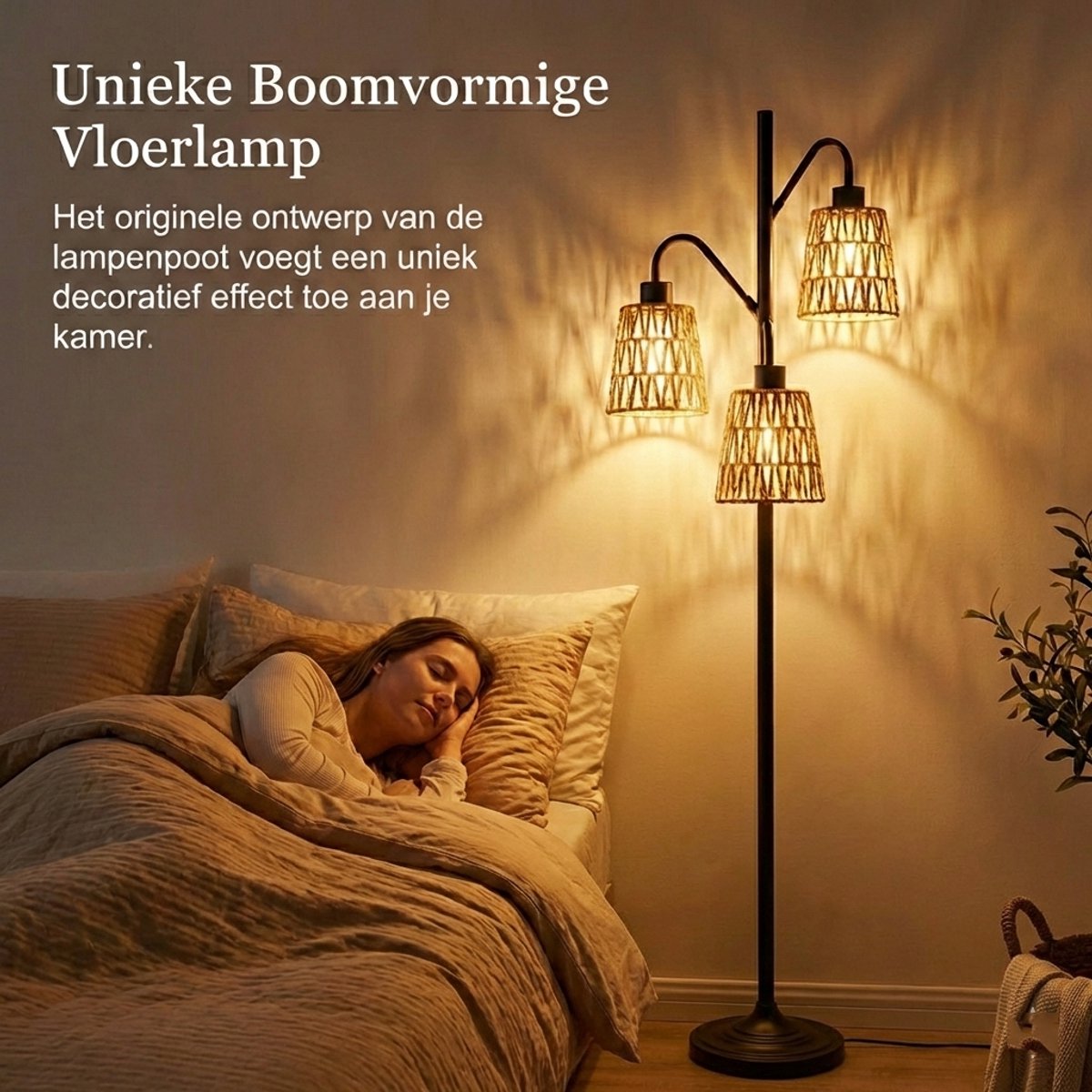 MUPOO Bohemian Rotan Vloerlamp 3-Lichts met Zwart Metaal thumbnail 5