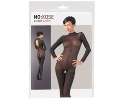 Mandy Mystery Lingerie –  Catsuit met Open Rug en Kruis met Kant Afgewerkt Kraag – Maat S/M - Zwart
