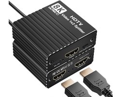 HDMI 2.1 Splitter 1 naar 2 - 8K/60Hz - 4K/120Hz - Aluminium - adapter - voor TV, Monitor en Projector - zwart