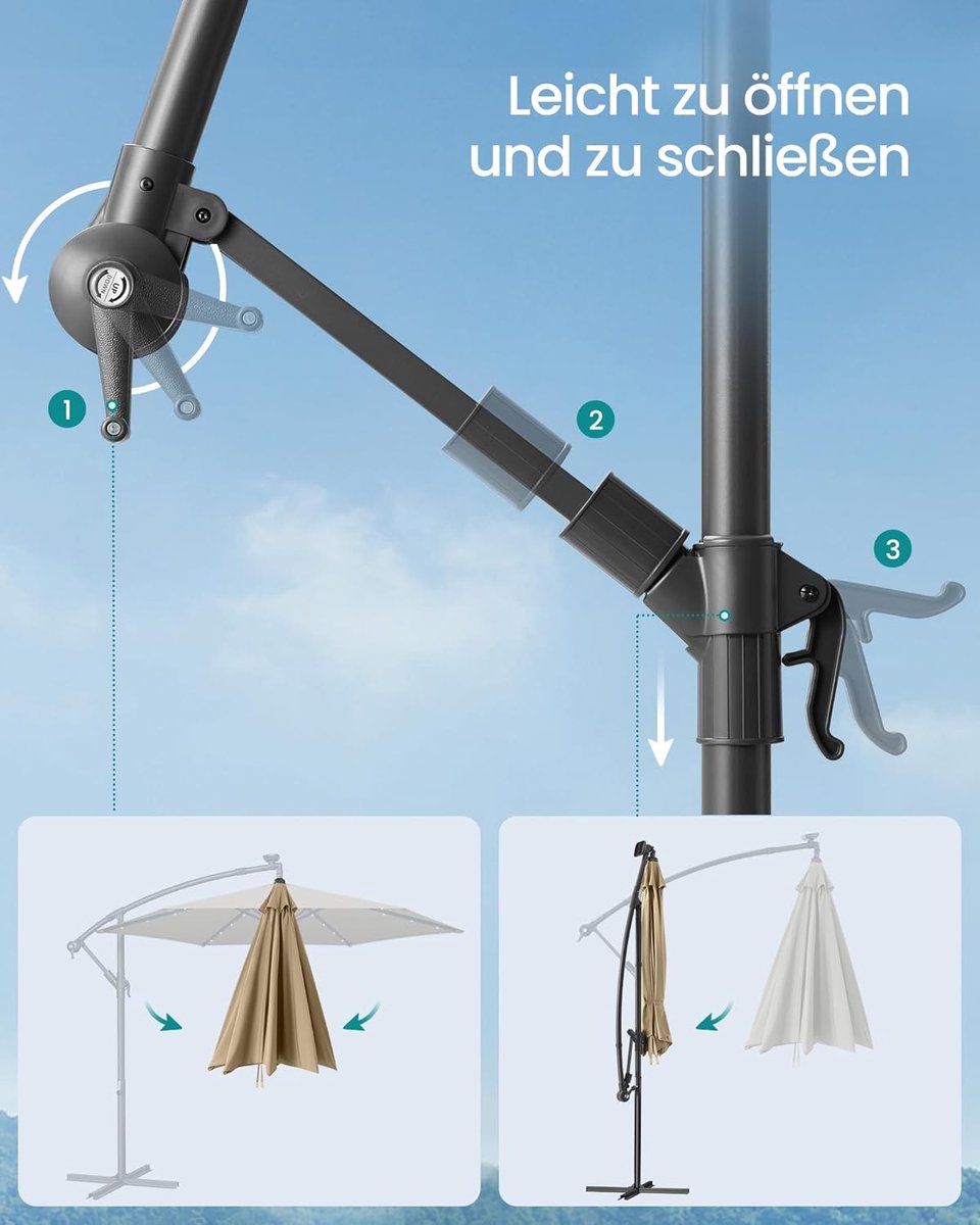 Parasol Ø 350 cm met LED Verlichting – Depauwonen Luxe Tuinparasol met Zwengel & Kantelfunctie – Solar LED (40 Lampen) – UV Bescherming UPF 50+ – Waterafstotend – Grote Zonwering voor Tuin, Terras,...