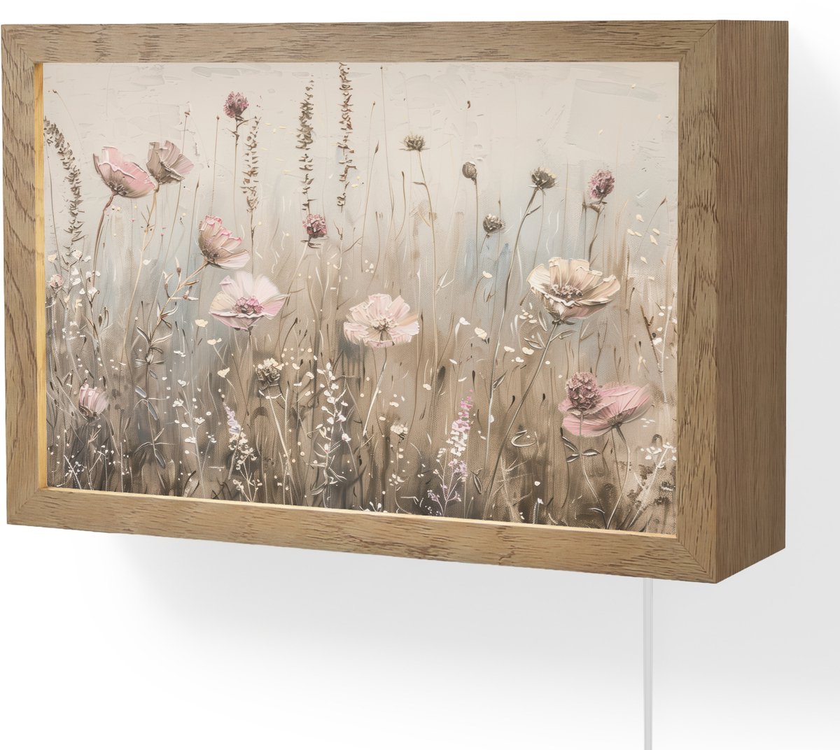 Wandlamp 30x20 cm - Oplaadbaar - Bloemen - Roze - Modern - Beige - Wandlampen binnen woonk