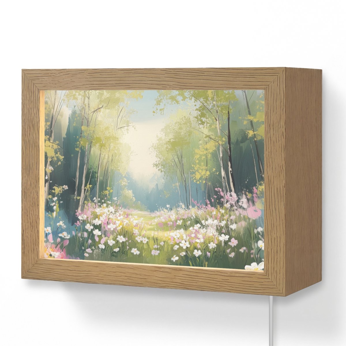Wandlamp 20x15 cm - Oplaadbaar - Bos - Schilderstijl - Kleurrijk - Wandlampen binnen woonk