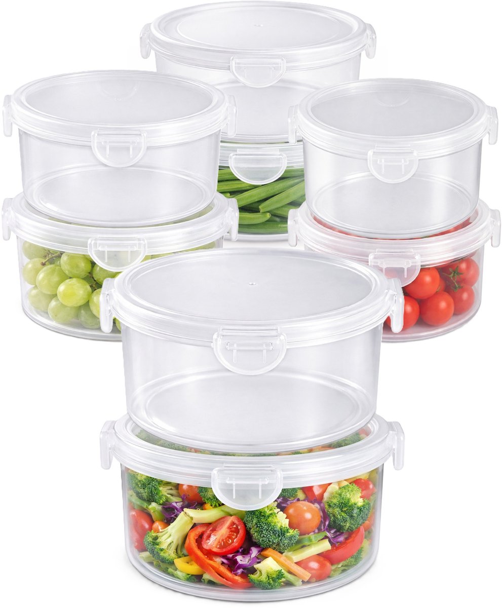 Plasticforte Vershoudbakjes set Classic - 8x stuks - vriezer en magnetron - kunststof - diverse maten - 600-700-1000-1600 ml - ronde vorm